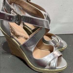 Charles Silver Wedge Sandals